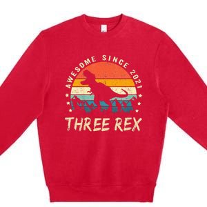 Three Rex 3rd Birthday Third Dinosaur 3 Year Old Premium Crewneck Sweatshirt