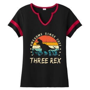 Three Rex 3rd Birthday Third Dinosaur 3 Year Old Ladies Halftime Notch Neck Tee