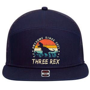 Three Rex 3rd Birthday Third Dinosaur 3 Year Old 7 Panel Mesh Trucker Snapback Hat