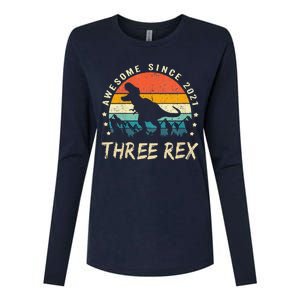 Three Rex 3rd Birthday Third Dinosaur 3 Year Old Womens Cotton Relaxed Long Sleeve T-Shirt