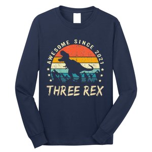 Three Rex 3rd Birthday Third Dinosaur 3 Year Old Long Sleeve Shirt