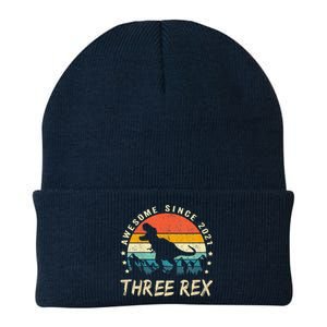 Three Rex 3rd Birthday Third Dinosaur 3 Year Old Knit Cap Winter Beanie