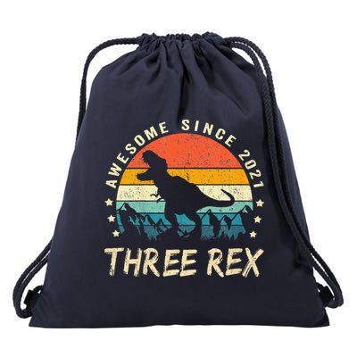 Three Rex 3rd Birthday Third Dinosaur 3 Year Old Drawstring Bag
