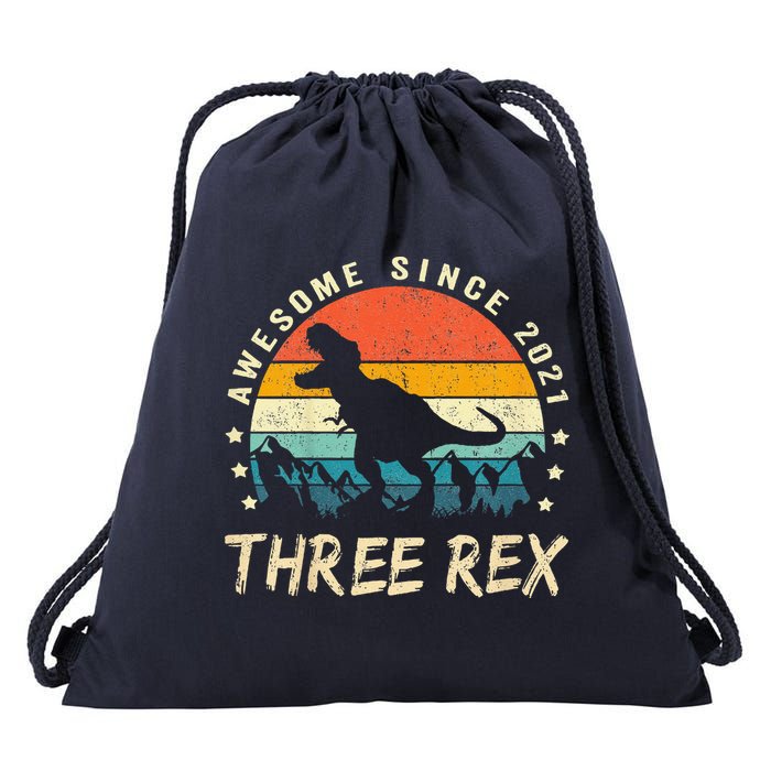 Three Rex 3rd Birthday Third Dinosaur 3 Year Old Drawstring Bag