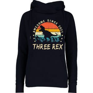 Three Rex 3rd Birthday Third Dinosaur 3 Year Old Womens Funnel Neck Pullover Hood