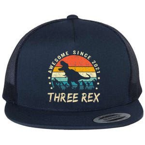 Three Rex 3rd Birthday Third Dinosaur 3 Year Old Flat Bill Trucker Hat