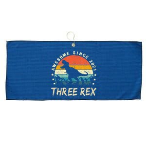 Three Rex 3rd Birthday Third Dinosaur 3 Year Old Large Microfiber Waffle Golf Towel