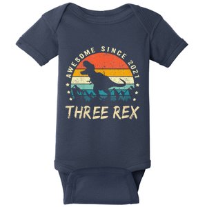 Three Rex 3rd Birthday Third Dinosaur 3 Year Old Baby Bodysuit