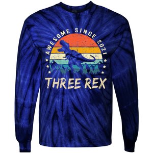 Three Rex 3rd Birthday Third Dinosaur 3 Year Old Tie-Dye Long Sleeve Shirt