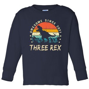 Three Rex 3rd Birthday Third Dinosaur 3 Year Old Toddler Long Sleeve Shirt