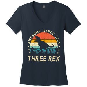 Three Rex 3rd Birthday Third Dinosaur 3 Year Old Women's V-Neck T-Shirt