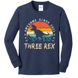 Three Rex 3rd Birthday Third Dinosaur 3 Year Old Kids Long Sleeve Shirt