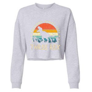 Three Rex 3rd Birthday Third Dinosaur 3 Year Old Cropped Pullover Crew