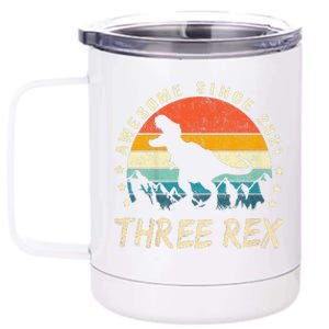 Three Rex 3rd Birthday Third Dinosaur 3 Year Old 12 oz Stainless Steel Tumbler Cup