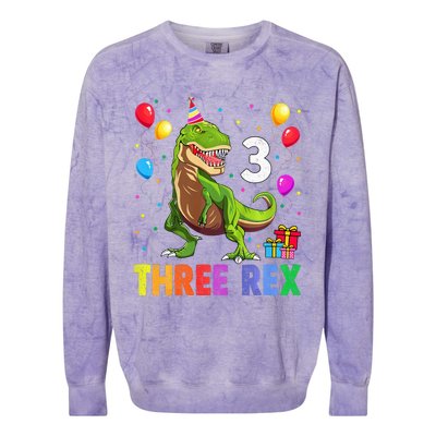 Three Rex 3rd Birthday Third Dinosaur 3 Year Old Colorblast Crewneck Sweatshirt