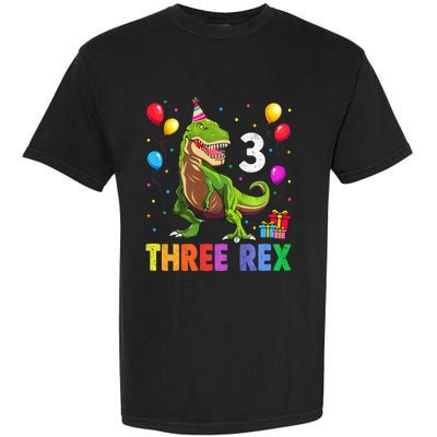 Three Rex 3rd Birthday Third Dinosaur 3 Year Old Garment-Dyed Heavyweight T-Shirt