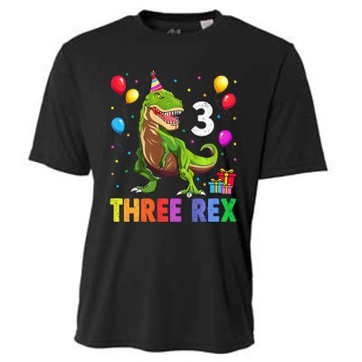 Three Rex 3rd Birthday Third Dinosaur 3 Year Old Cooling Performance Crew T-Shirt