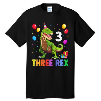 Three Rex 3rd Birthday Third Dinosaur 3 Year Old Tall T-Shirt