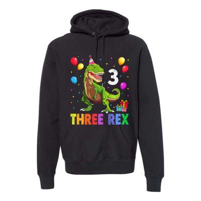 Three Rex 3rd Birthday Third Dinosaur 3 Year Old Premium Hoodie