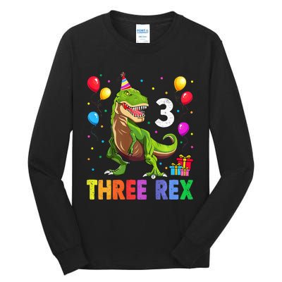 Three Rex 3rd Birthday Third Dinosaur 3 Year Old Tall Long Sleeve T-Shirt