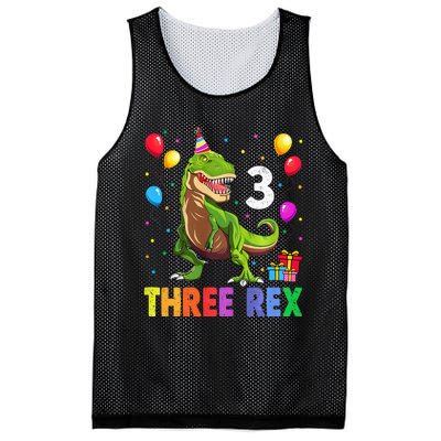 Three Rex 3rd Birthday Third Dinosaur 3 Year Old Mesh Reversible Basketball Jersey Tank