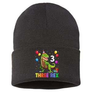 Three Rex 3rd Birthday Third Dinosaur 3 Year Old Sustainable Knit Beanie