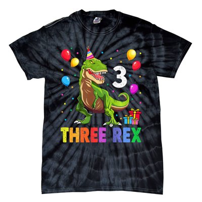 Three Rex 3rd Birthday Third Dinosaur 3 Year Old Tie-Dye T-Shirt