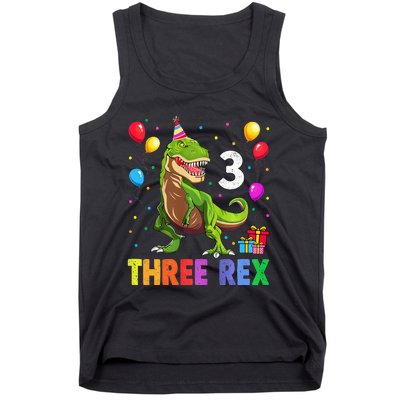 Three Rex 3rd Birthday Third Dinosaur 3 Year Old Tank Top