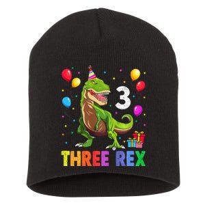 Three Rex 3rd Birthday Third Dinosaur 3 Year Old Short Acrylic Beanie