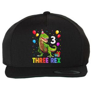 Three Rex 3rd Birthday Third Dinosaur 3 Year Old Wool Snapback Cap