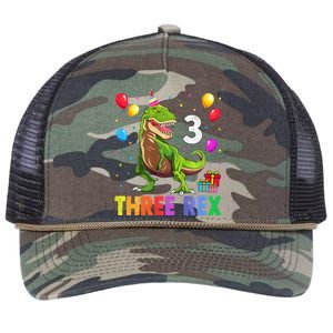 Three Rex 3rd Birthday Third Dinosaur 3 Year Old Retro Rope Trucker Hat Cap