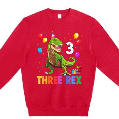 Three Rex 3rd Birthday Third Dinosaur 3 Year Old Premium Crewneck Sweatshirt