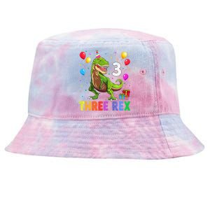 Three Rex 3rd Birthday Third Dinosaur 3 Year Old Tie-Dyed Bucket Hat