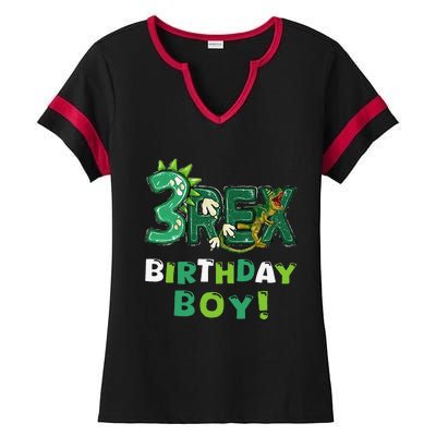 Three Rex 3rd Birthday Third Dinosaur 3 Year Old Ladies Halftime Notch Neck Tee