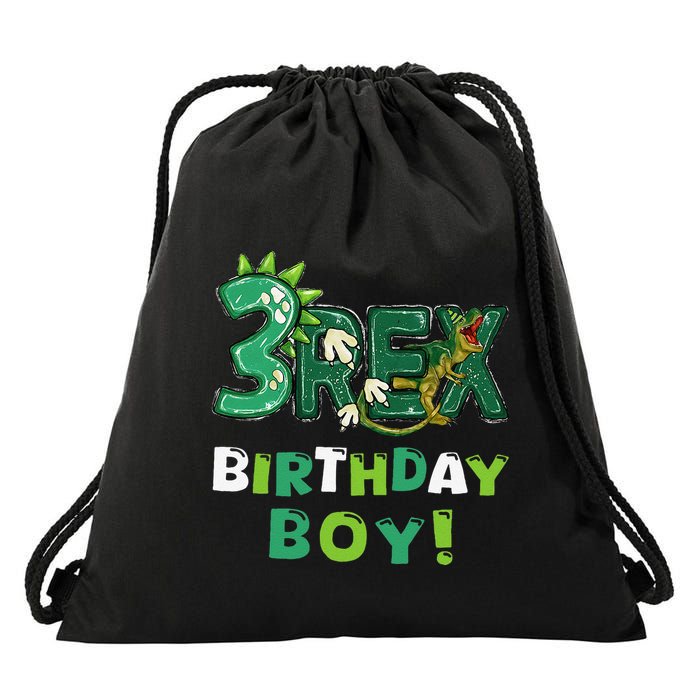 Three Rex 3rd Birthday Third Dinosaur 3 Year Old Drawstring Bag
