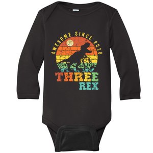 Three Rex 3rd Birthday Boy Third Dinosaur Awesome Baby Long Sleeve Bodysuit