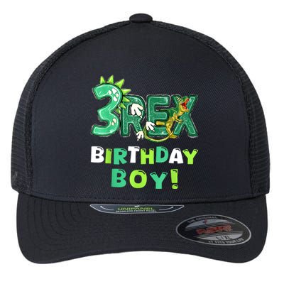 Three Rex 3rd Birthday Third Dinosaur 3 Year Old Flexfit Unipanel Trucker Cap