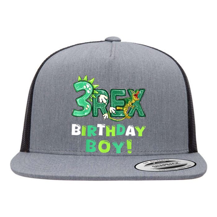 Three Rex 3rd Birthday Third Dinosaur 3 Year Old Flat Bill Trucker Hat