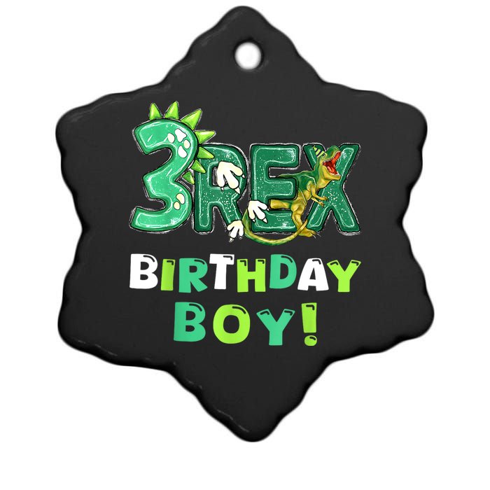 Three Rex 3rd Birthday Third Dinosaur 3 Year Old Ceramic Star Ornament