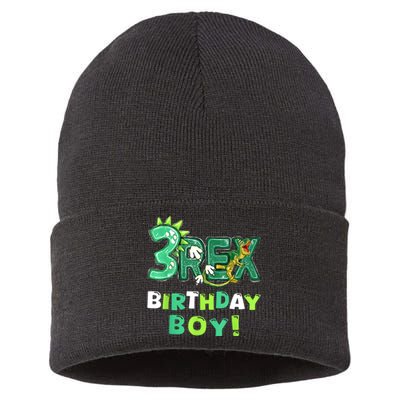 Three Rex 3rd Birthday Third Dinosaur 3 Year Old Sustainable Knit Beanie