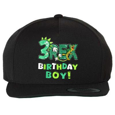 Three Rex 3rd Birthday Third Dinosaur 3 Year Old Wool Snapback Cap