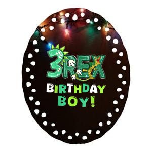 Three Rex 3rd Birthday Third Dinosaur 3 Year Old Ceramic Oval Ornament