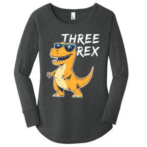 Three Rex 3rd Birthday Gifts Third Dinosaur Boy 3 Years Old Women's Perfect Tri Tunic Long Sleeve Shirt