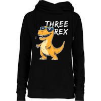 Three Rex 3rd Birthday Gifts Third Dinosaur Boy 3 Years Old Womens Funnel Neck Pullover Hood