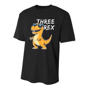 Three Rex 3rd Birthday Gifts Third Dinosaur Boy 3 Years Old Youth Performance Sprint T-Shirt