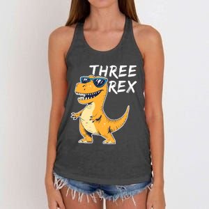 Three Rex 3rd Birthday Gifts Third Dinosaur Boy 3 Years Old Women's Knotted Racerback Tank