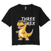 Three Rex 3rd Birthday Gifts Third Dinosaur Boy 3 Years Old Women's Crop Top Tee