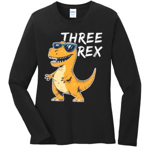 Three Rex 3rd Birthday Gifts Third Dinosaur Boy 3 Years Old Ladies Long Sleeve Shirt