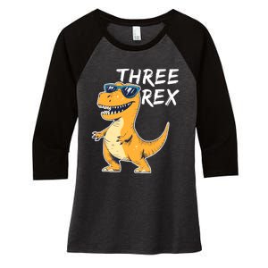 Three Rex 3rd Birthday Gifts Third Dinosaur Boy 3 Years Old Women's Tri-Blend 3/4-Sleeve Raglan Shirt