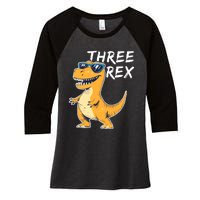 Three Rex 3rd Birthday Gifts Third Dinosaur Boy 3 Years Old Women's Tri-Blend 3/4-Sleeve Raglan Shirt